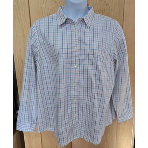 L.L. Bean Womens Wrinkle-Free Plaid Button-Up Shirt 2X 100% Cotton Blue & Pink